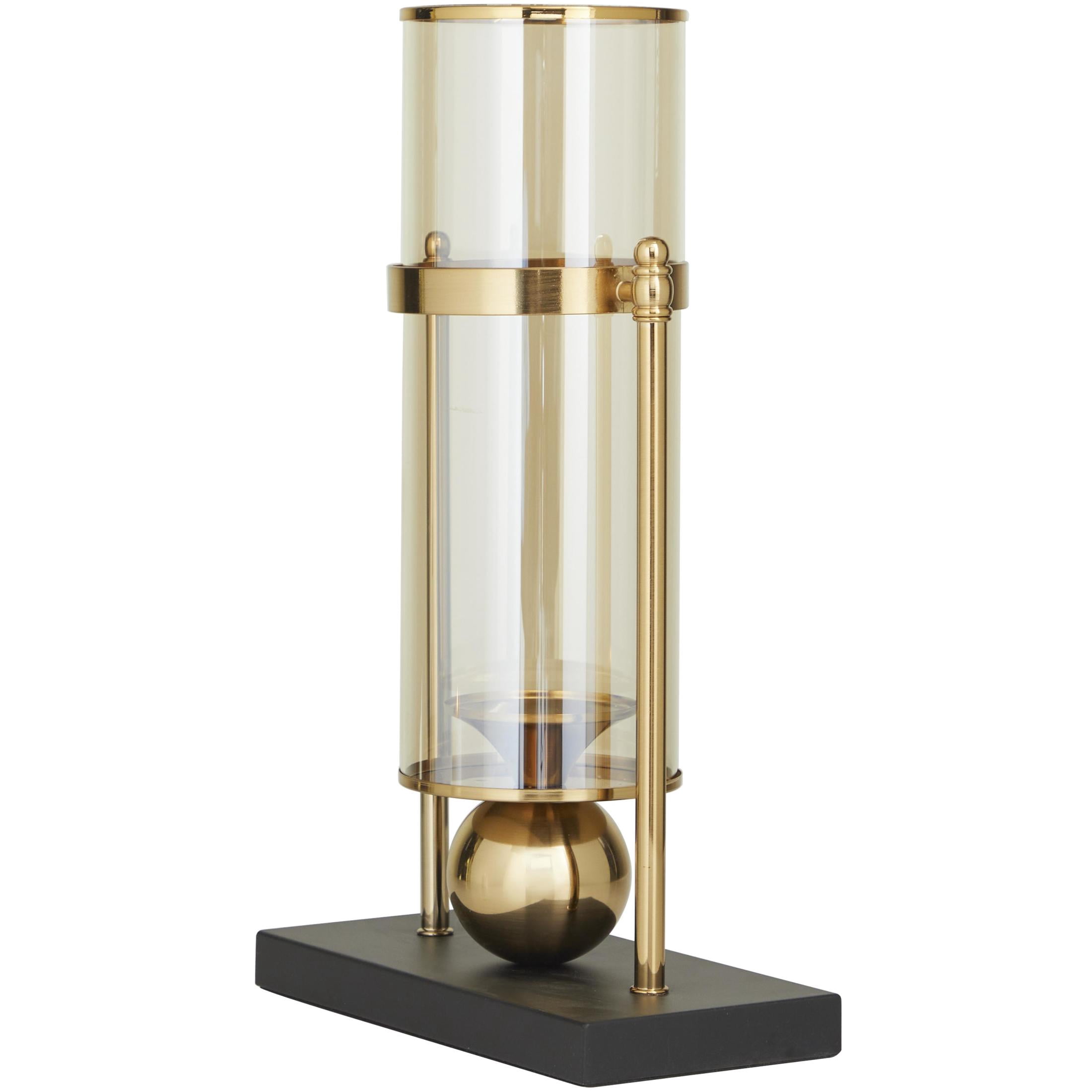 CosmoLiving by Cosmopolitan Gold Metal Iridescent Pillar Hurricane Lamp with Ball Accent and Black Base