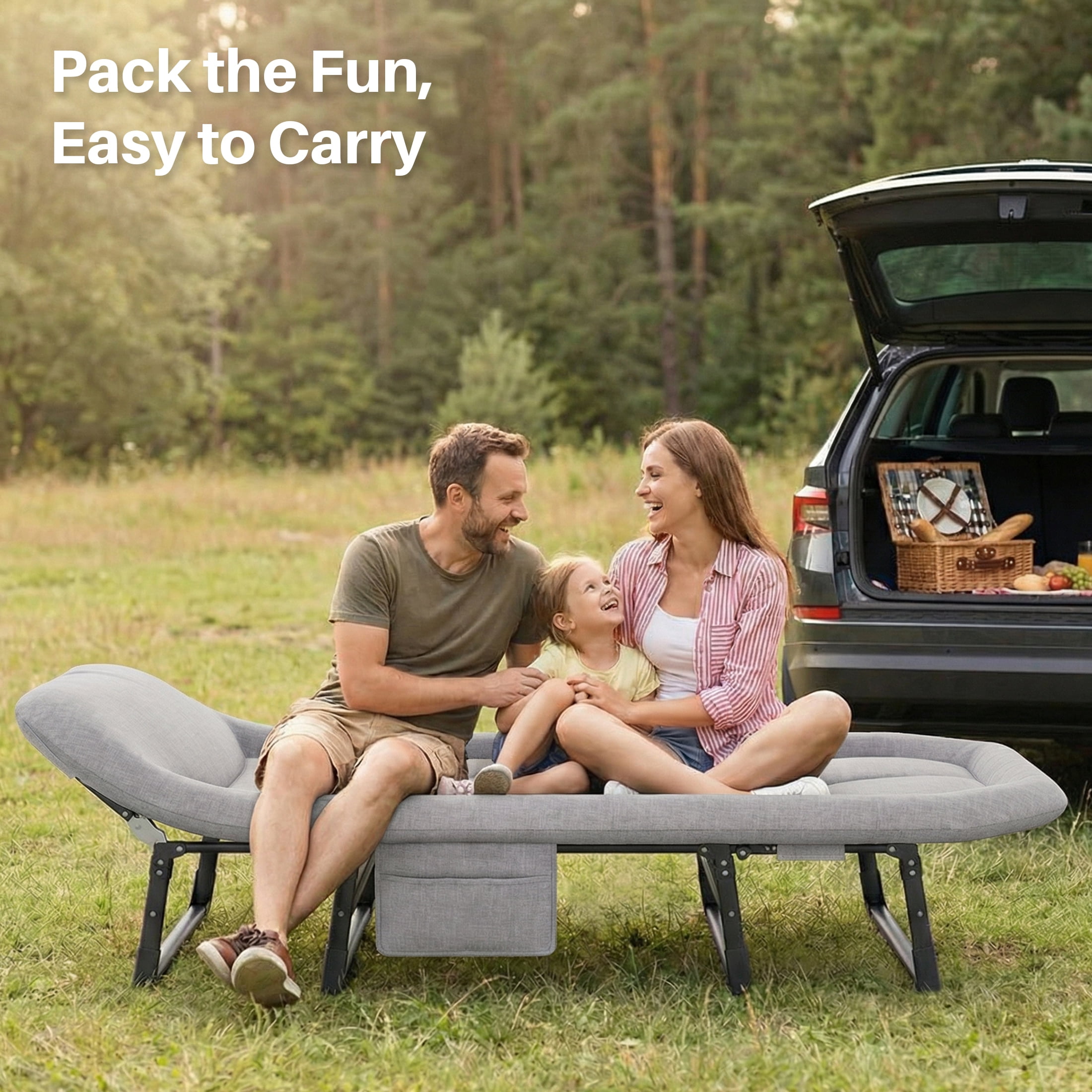 JIOABL Folding Camping Cot for Adults with Headrest & Mattress, 71 Inch Portable Sleeping Bed for Camping, Travel, Gray