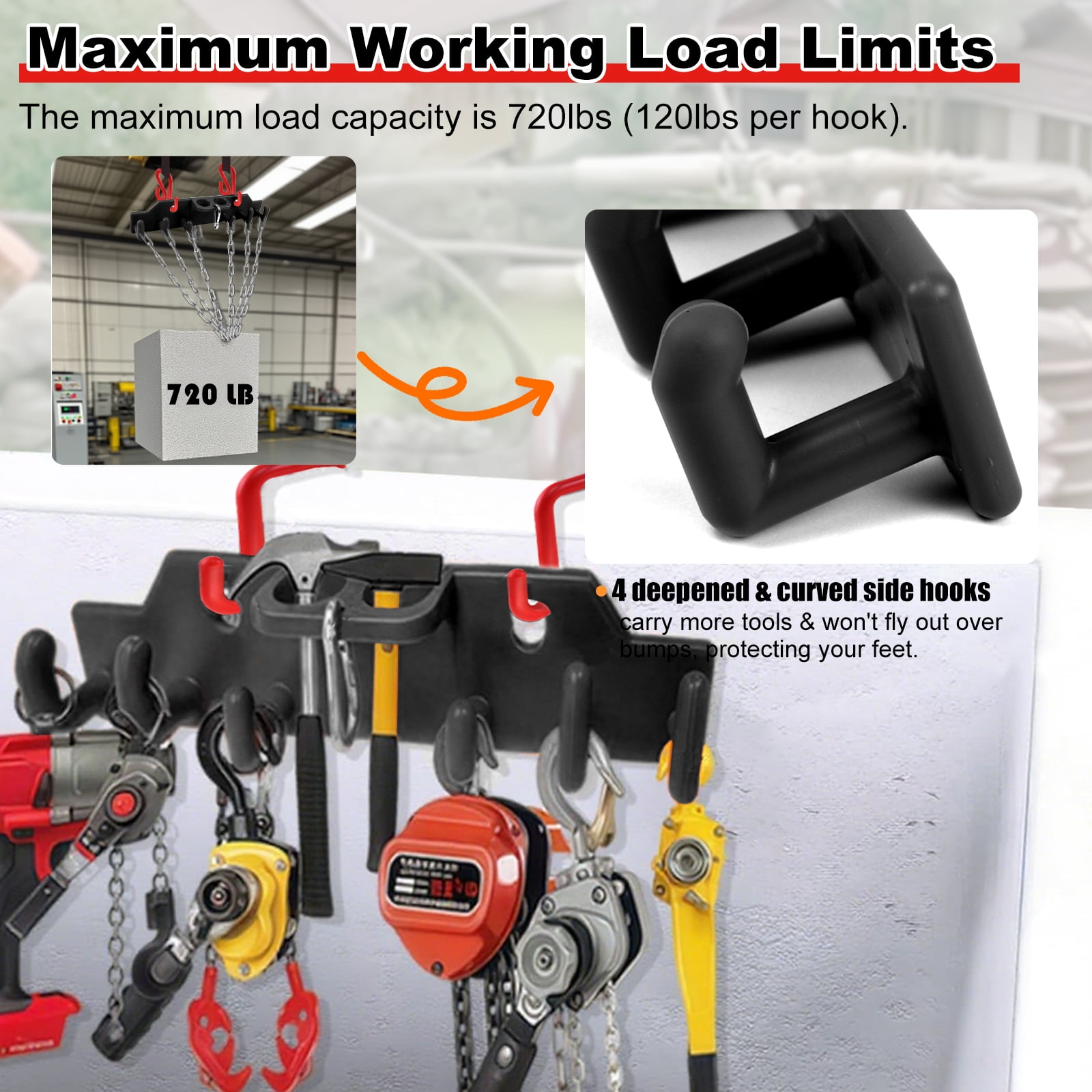 RULLINE Lineman Tool Board Bucket Truck Tool Organizer for Bucket Hooks and Lineman Bucket Accessories Including 2PCS 2” and 2PCS 3” Aerial Bucket Hooks
