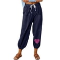 thumbnail image 2 of WJHWSX Women's Pants,Casual Pants for Women,Straight Leg Pants Women,Drawstring,Breathable,Printed,Cotton,Linen ,Navy,2XL(US:12), 2 of 4