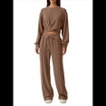 thumbnail image 3 of Conjunto de Chándal de 2 Piezas para Mujer: Sudadera Corta con Parte Delantera y Pantalón Deportivo de Pierna . Conjunto de Estar por Casa. Camello XL, 3 of 8