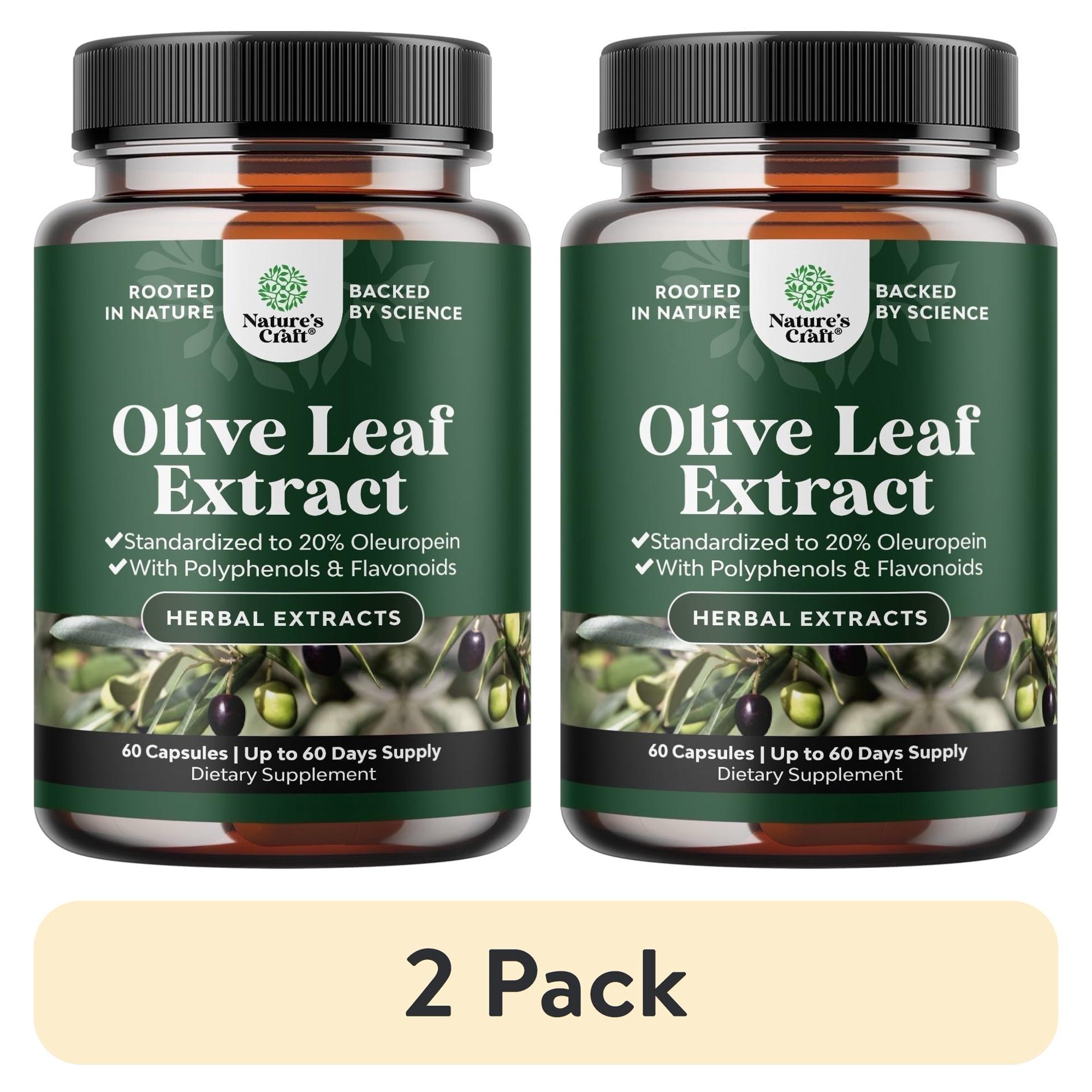 (2 pack) Natures Craft Pure Olive Leaf Extract Capsules Antioxidant Heart Health Supplement, 60 Count