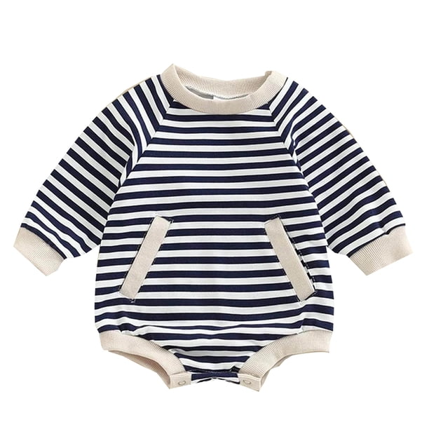 Gibobby Mamelucos para bebe niña de manga larga de invierno para bebés, niñas y niños, ropa con bolsillo estampado a rayas(Marina, 12-18 Meses)