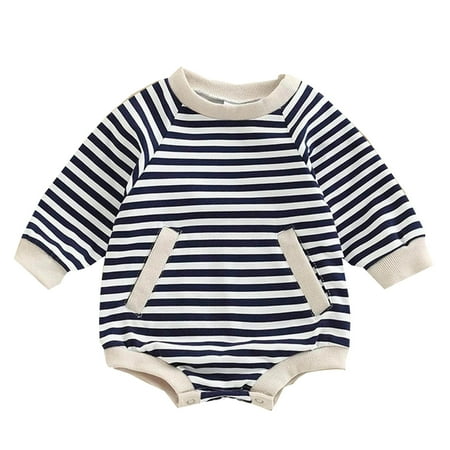 

ZHAGHMIN Baby Boy Romper Babys Girls Boys Winter Long Sleeved Romper Bodysuit Clothes Striped Print Pocket Bodysuit 6-9 Months Baby Boy Clothes Baby Bulk Bodies Boy Toddler Girl Romper Baby Boys Lon