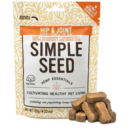 Hemp Hip and Joint Chews with Glucosamine for Dogs with Chondroitin, Hemp Oil, Hyaluronic Acid, and Boswellia Serrata Powder by Simple Seed, 30 Soft