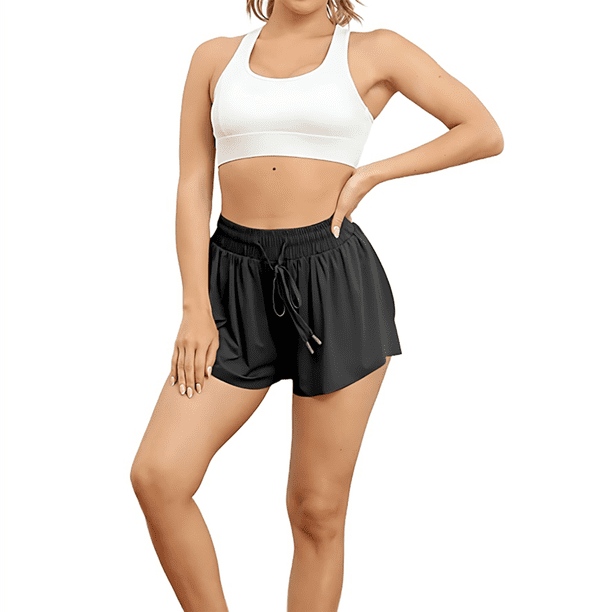 Pantalones Cortos Deportivos para Mujer, para Gimnasio, Yoga, Correr, Tenis, Falda Pantalón, Ropa Informal de Verano. Negro S