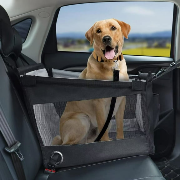Foldable Dog Car Waterproof Pet Safety Seat for Medium Dogs with Safety Belt and Support Tubes