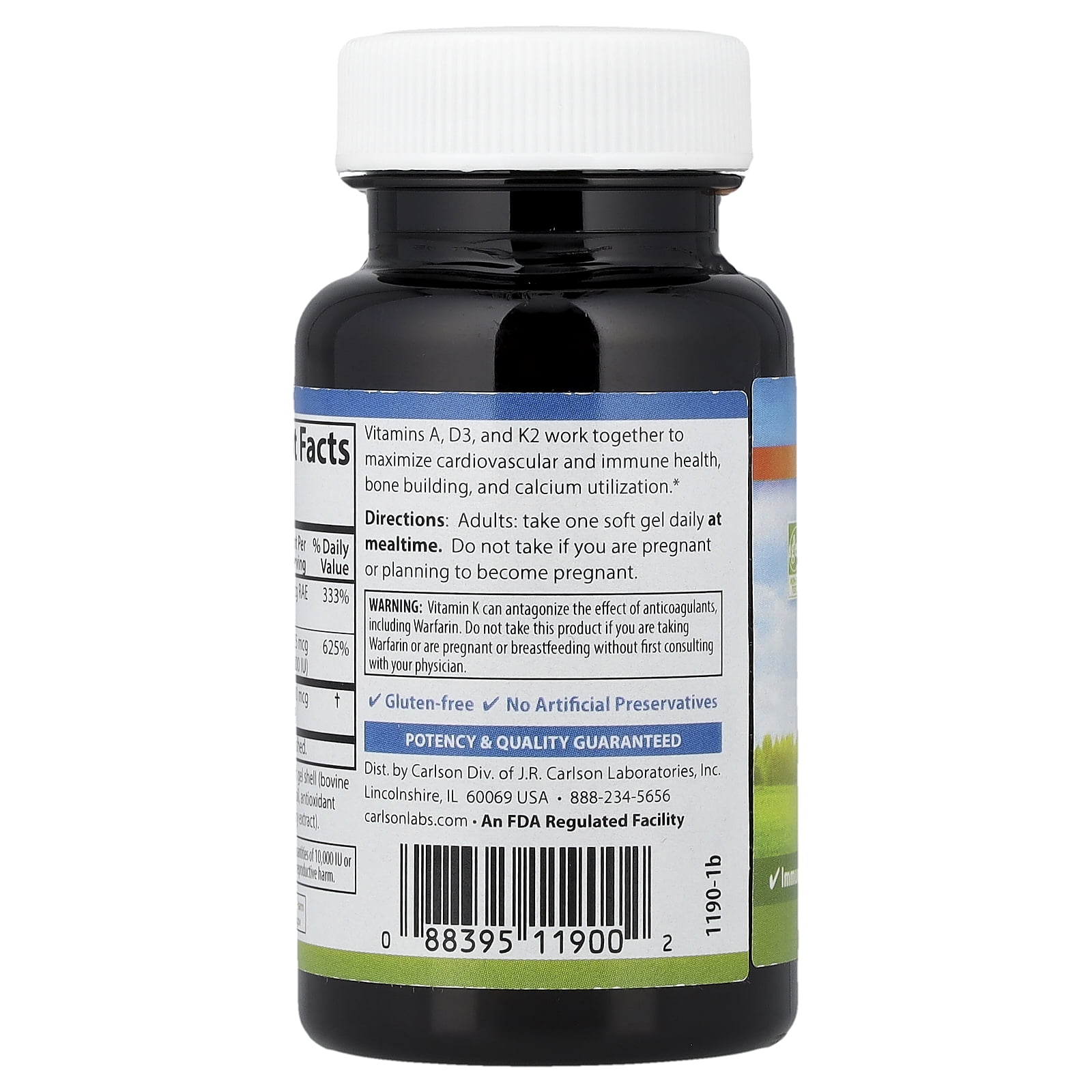 Carlson Vitamins A - D3 - K2, 60 Soft Gels