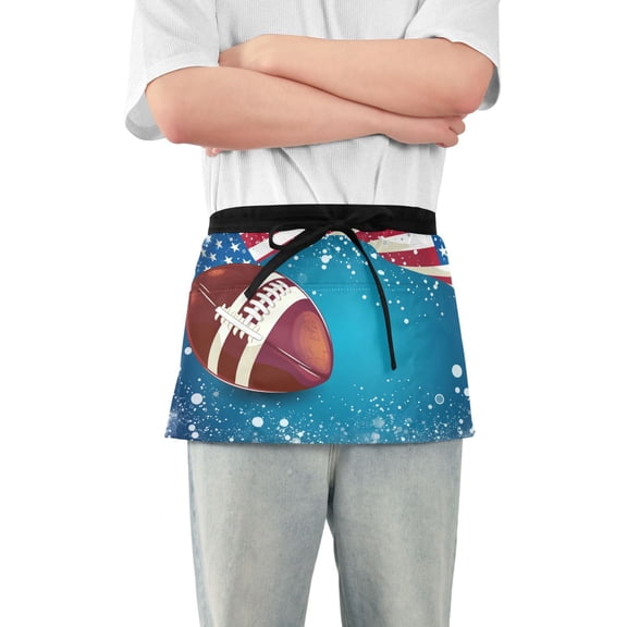 American Football Server Apron with 3 Pockets Waterproof Waitress Waist Short Apron for Man Woman 12 Inches