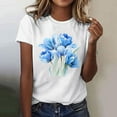 thumbnail image 2 of Summer Casual Tshirts for Women Loose Fit Crewneck Floral Printed Basic Tees Short Sleeve Tops Pullover T Shirt (S, Blue), 2 of 5