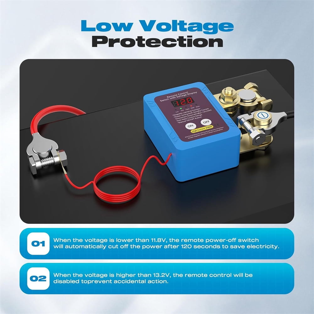 Furulu 12v 240A Car Battery Disconnect Switch LED Voltage Display Automatic Cut Off Wireless Remote Control