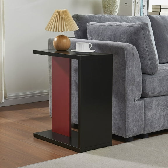 Kings Brand Furniture Hayward Side Table, Side End Table for Couch, Snack and Laptop (Black with Red)