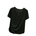 thumbnail image 2 of Atogsazn Summer Pajama Tops for Women Plain Casual Fashion V-Neck Short Sleeve Sleepwear Tops Oversized Tshirts for Women Black L on Clearance, 2 of 4