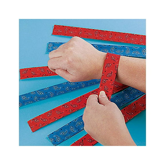 Fun Express Cowboy Bandana Print Slap Bracelet Set – Fun Western-Themed Party Favors – Perfect for Birthday Parties Celebrations & Western Events Great for Guests & Kids – 12 Pieces