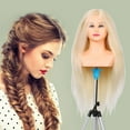 thumbnail image 3 of Cabeza de maniquí para peluquería con cabello natural al 70%, 20% de pelo animal y 10% de fibra resistente al calor, ideal para cortes, peinados, tintes y alisados. Base de plástico y gel para mayor, 3 of 6