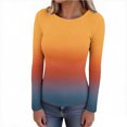 thumbnail image 6 of Sevevn Women's Elastic Casual Crew Neck Gradient Ribbed Knit Long Sleeve Tunic Dressy Tops Blouses Orange XL, 6 of 8