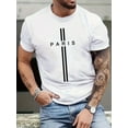 thumbnail image 1 of Men's Paris Letter Print Crew Neck T-Shirt - Breathable, Casual Street Style Short Sleeve Top, Cotton, Ideal for Spring/Summer Vacations, Great Gift Choice, Vacation Apparel | Modern Casual Look, 1 of 7