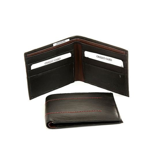 Men's Bifold Double Bill 6 Credit Card Decorative Stitched Wallet Black Wallet 4.5 x 3.50 inches