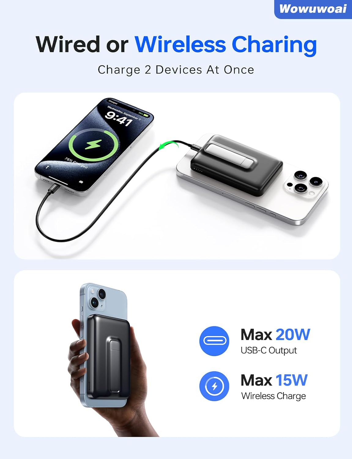 for Magsafe Portable Charger,10000mAh Wireless Magnetic Power Bank with USB C Charging and stand, Travel Essential Battery Pack Compatible iPhone 17/air/16/15/14/13/12 Series