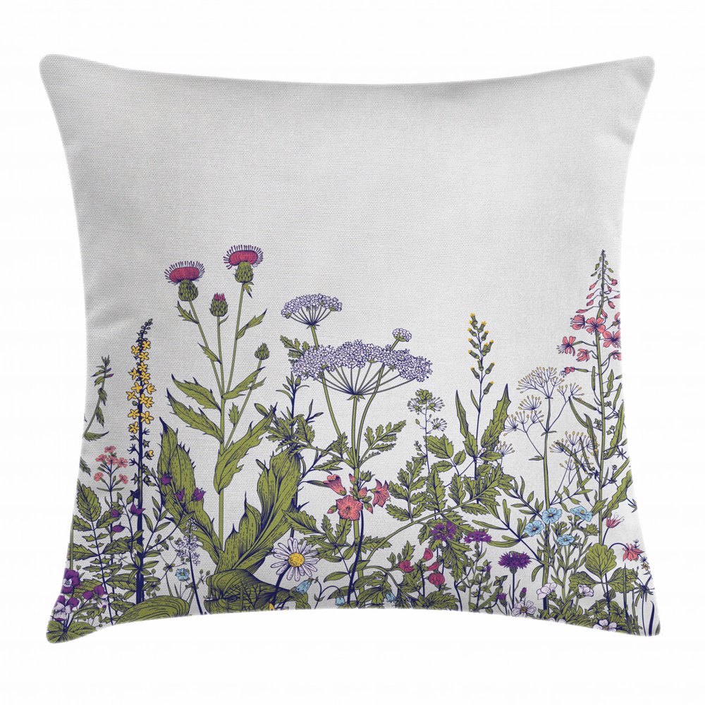 Spring Throw Pillow Cushion Cover, Colorful Thriving Garden with Herbs