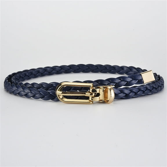 Leather Belts Women Braided Pu Leather Narrow Thin Buckle Strap Waist Belt All Waistband,Blue Polyester Belt