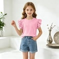 thumbnail image 5 of Girls Short Sleeve T Shirts Kids Cute Pleated Blouse Summer Casual Tops Tees 6-12 Months 12-24 Months 2t 3t 4t 5t 6t 7t 8t 9t Children, 5 of 6