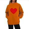 thumbnail image 2 of GuzomFashion Valentine's Day Womens Oversized Mock Neck Graphic Sweatshirt, Orange with Red Heart, Pullover w/Kangaroo Pocket, Soft Polyester S-XL,Size S, 2 of 5
