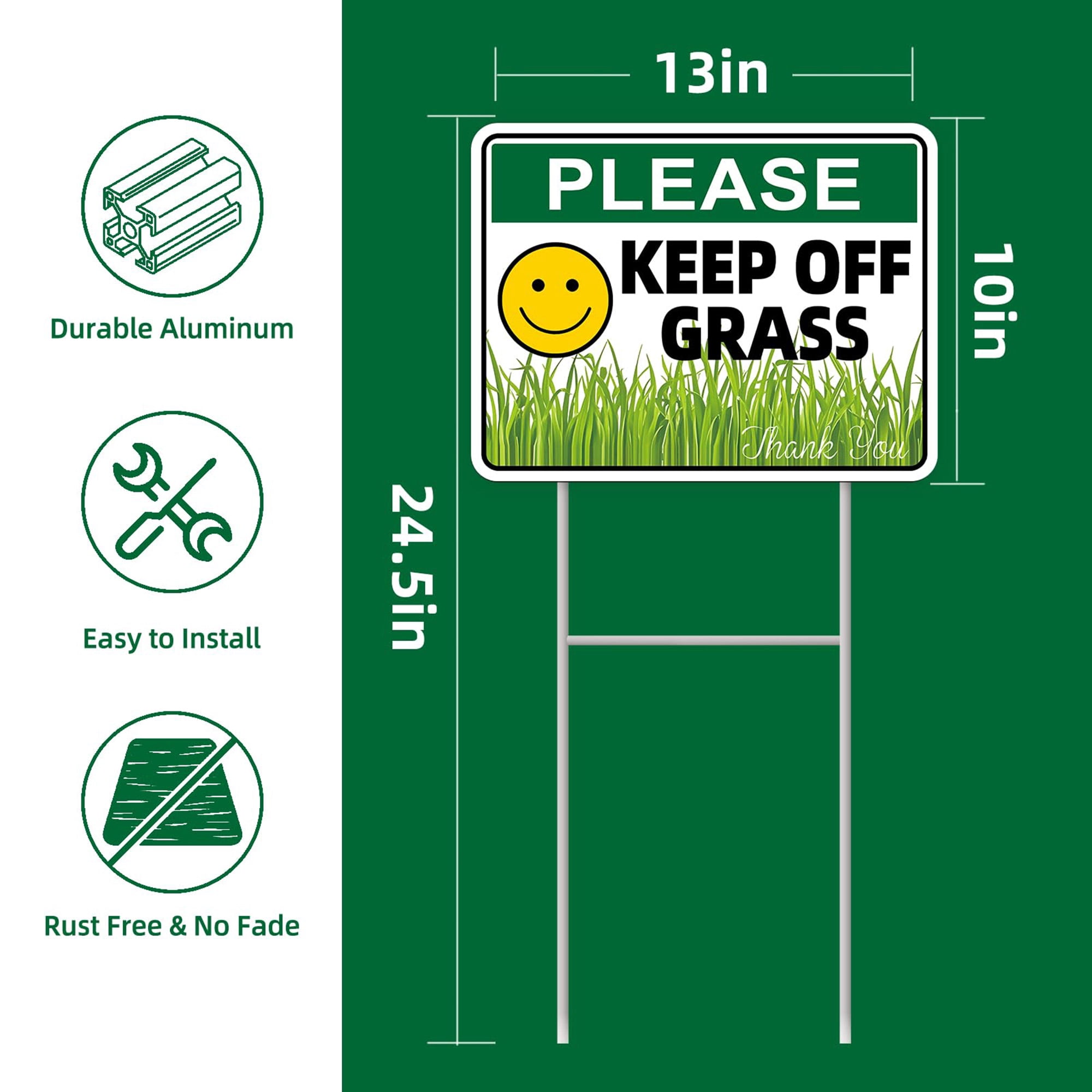 Keep Off Grass Signs, 2-Pack 13"x10" Double-Sided Corrugated Plastic Signs, H-Metal Stakes Included, Weather-Resistant Lawn Warning Signs, Ideal for Yards, Gardens, Outdoor Landscaping, Green