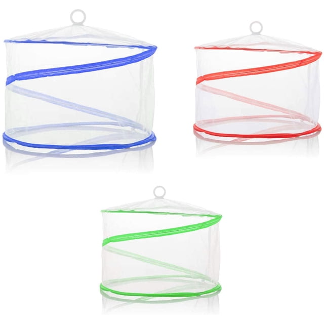 Mosquitera para alimentos, protección contra moscas, 3 piezas, cubiertas de pantalla para alimentos, plegables en diferentes tamaños