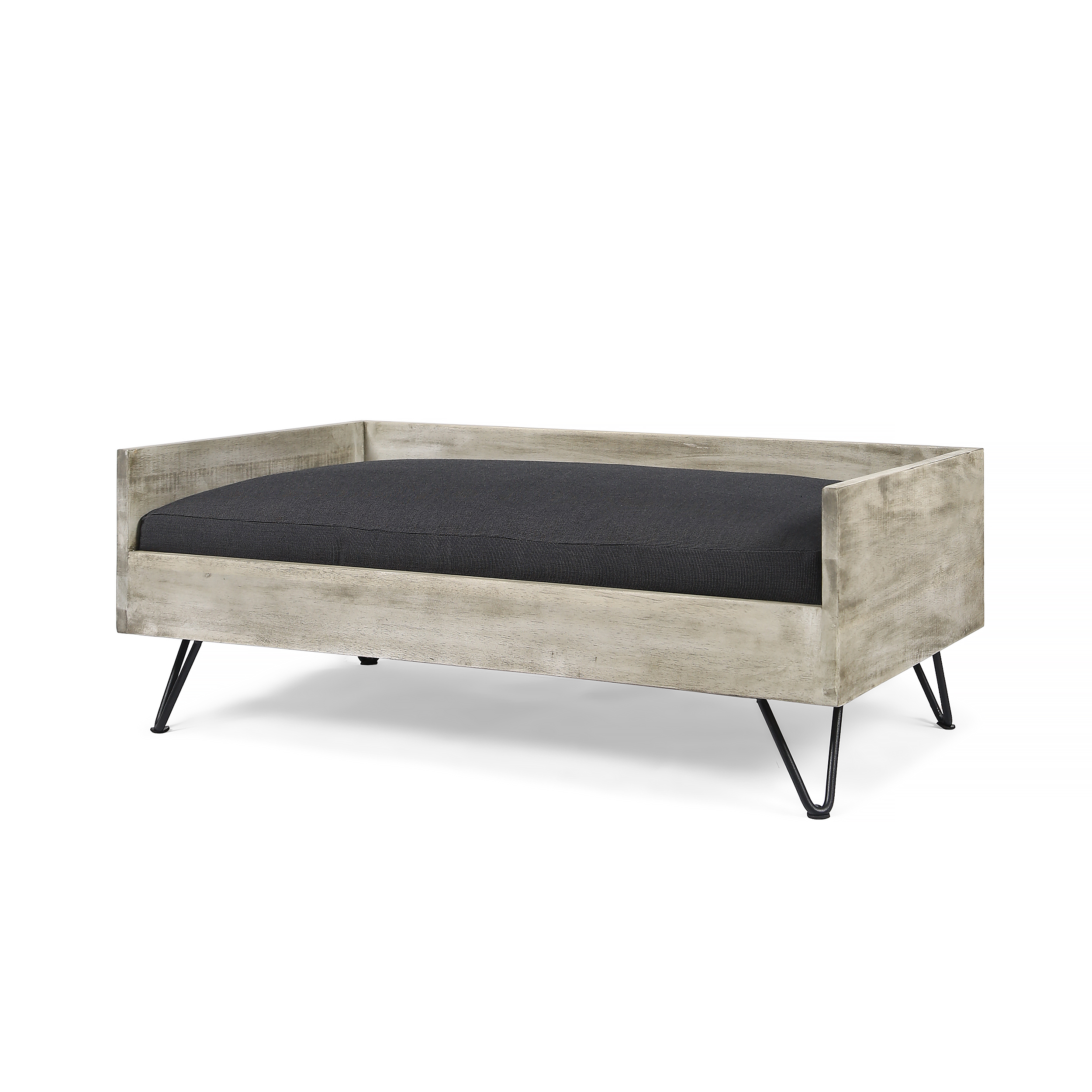 Noble House Brooklynn Mid-Century Modern Pet Bed with Acacia Wood Frame, Light Gray and Gray