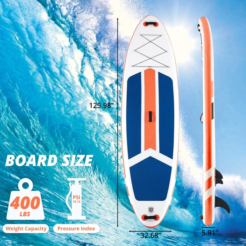 Simenmax Inflatable Stand Up Paddle Board, 400lbs Capacity SUP with Non-Slip EVA Deck, Adjustable Paddle & Backpack, Premium PVC, BlueOrange