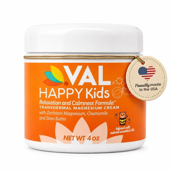 VAL Happy Kids Magnesium Cream for Kids with Zechstein Magnesium with Shea Butter & Chamomile | Relaxation and Calmness Formula | 4 oz