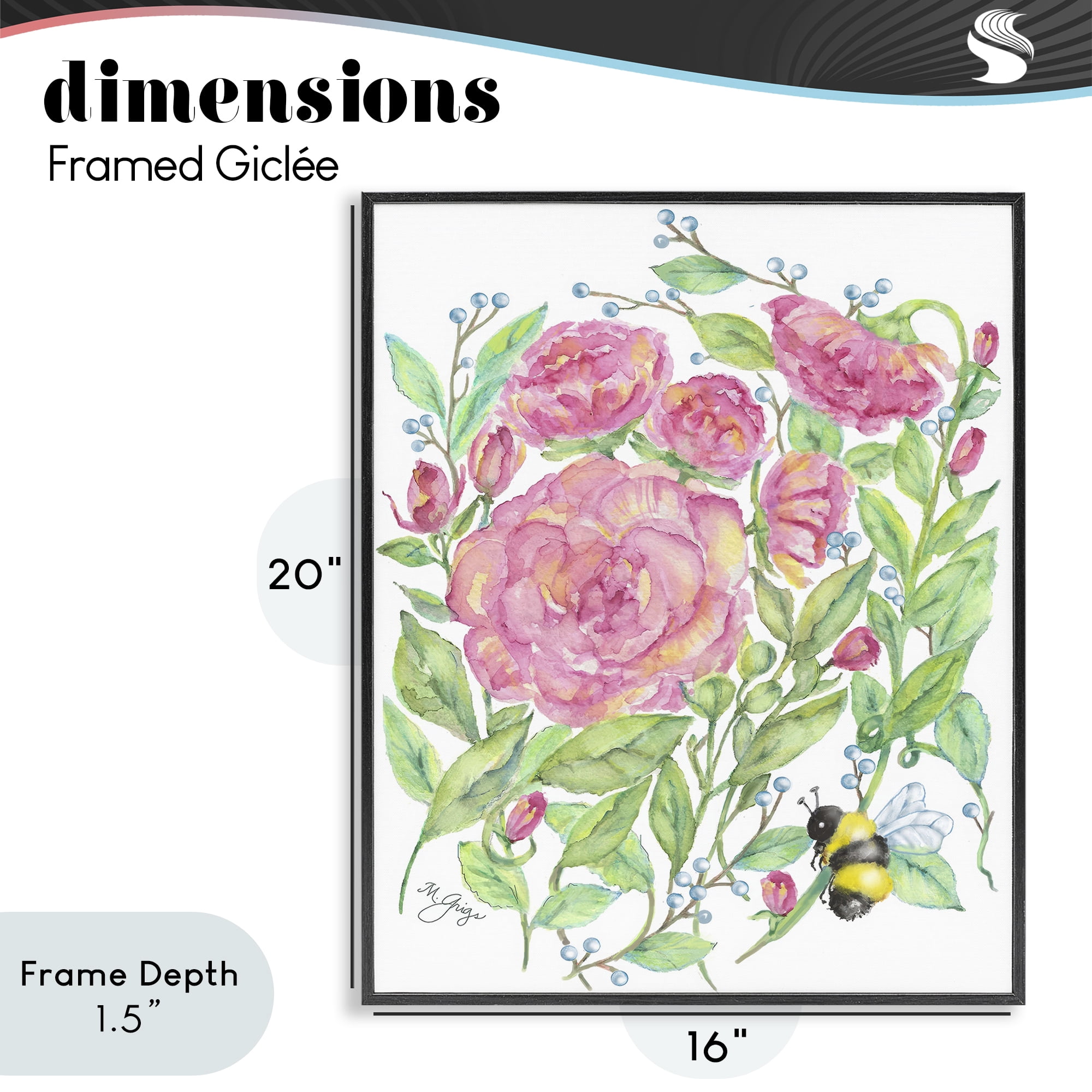 Stupell Industries Peony & Bumble Bee Black Framed Giclee Art, design by Maureen Grigs