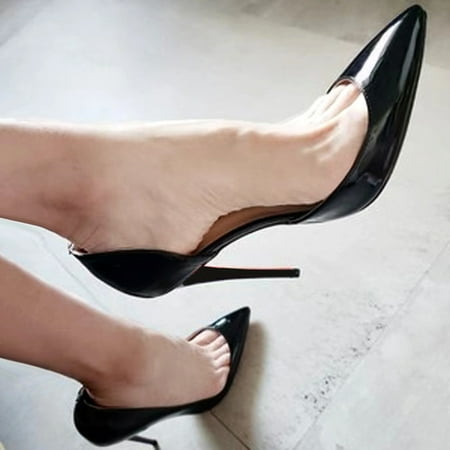 

Fashionable Women s Black Leather Side Air Pointed Toes Women s High Heels Sexy Party Shoes Women s Dresses Slim High Heels Black 9cm 39