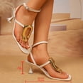 thumbnail image 3 of Kitten Heels for Women Open Square Toe Fashion Metal T-Strap Slingback Sandals Casual Dress Ankle Strap Pumps Shoes White Size 5, 3 of 7