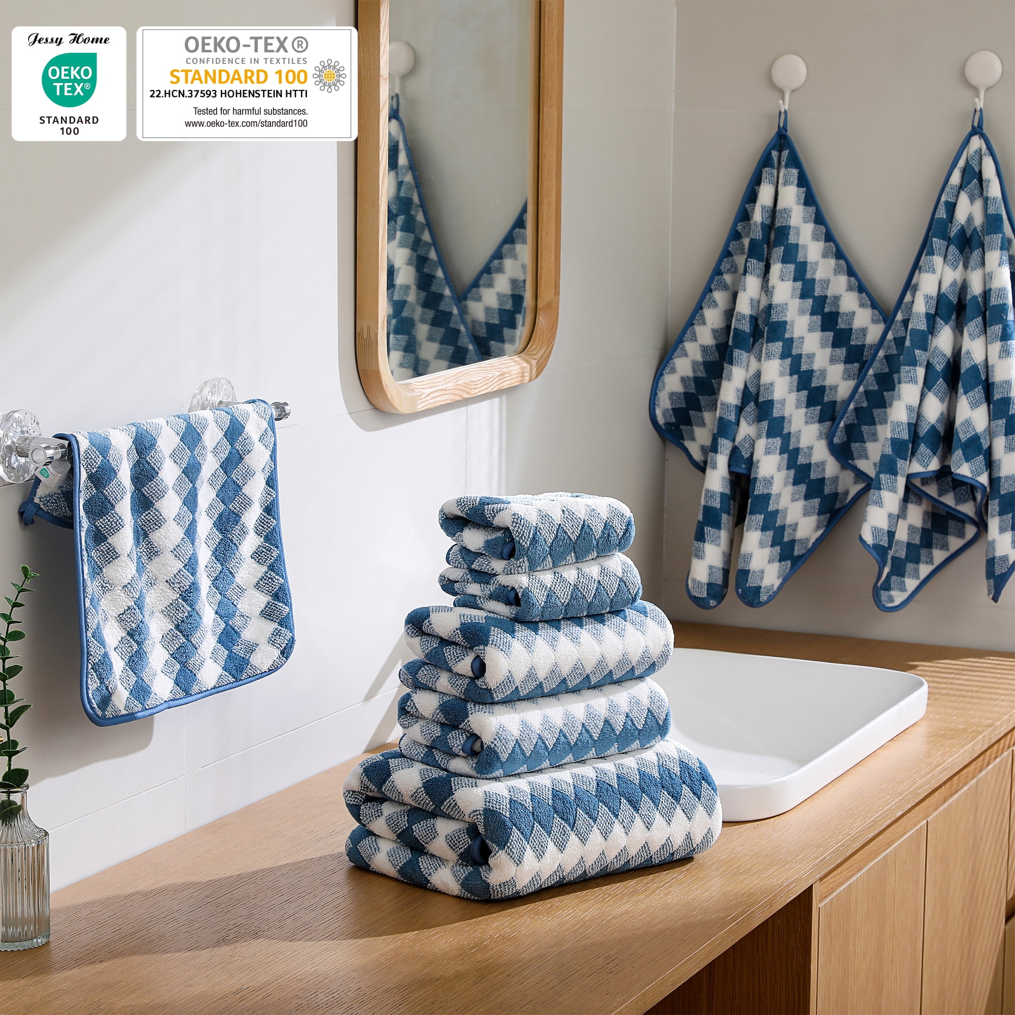 Jessy Home 2 Piece Blueberry Grid Stripe Hand Towels Set