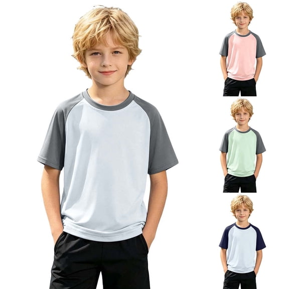 Fozruso Boys Summer Short Sleeve T Shirts Basic Casual Crewneck Tee Tops School Uniform for Kids