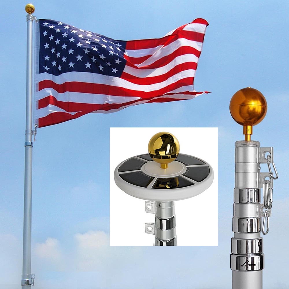 25Ft Telescopic 16 Gauge Aluminum Flag Pole with Solar Lights (25 Ft