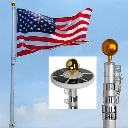 25Ft Telescopic 16 Gauge Aluminum Flag Pole with Solar Lights (25 (Best Rv Flag Pole)