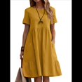 thumbnail image 1 of Vestido Camisero de y Algodón de Verano para Mujer, Informal, Holgado, con Cuello Redondo, Corta, Midi y Bolsillos Amarillo S, 1 of 7
