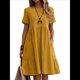 thumbnail image 1 of Vestido Camisero de y Algodón de Verano para Mujer, Informal, Holgado, con Cuello Redondo, Corta, Midi y Bolsillos Amarillo M, 1 of 7
