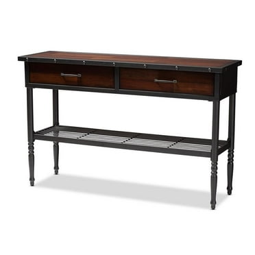 Bowery Hill 2-Drawer Wood and Metal Sideboard Server in Walnut Brown