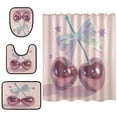 thumbnail image 2 of 4-Piece Bathroom Set with Waterproof Shower Curtain with Non-Slip Bath Mat, U-Shaped Mat & Toilet Lid Cover Pink Large Cherries, 2 of 8
