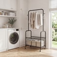 thumbnail image 4 of ELLEGNT Heavy-Duty Rolling Laundry Cart with Hanging Rod, Side Hooks & Storage Basket – Lockable Wheels, Black, 4 of 12