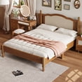 thumbnail image 3 of Queen Bed Frame, Wood Platform Bed Frame with Natural Rattan Headboard, French style Vintage Bed Frames with Wooden Slat Support, Walnut, 3 of 8
