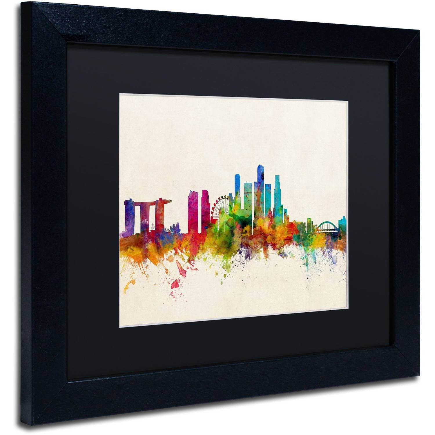 Trademark Fine Art 'Singapore Skyline' Canvas Art by Michael Tompsett, Black Matte, Black Frame