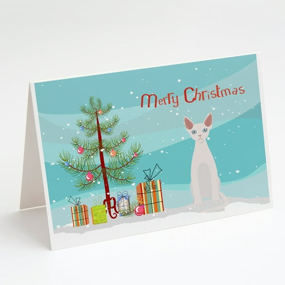 Devon Rex 2 Cat Merry Christmas Greeting Cards and Envelopes Pack of 8