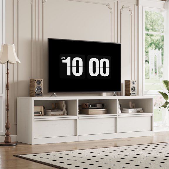 70" Mid-Century Modern TV Stand for 65-80" TVs - Heavy Duty Media Console with 3 Drawers & Open Shelves