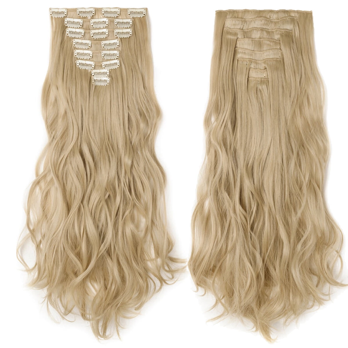 Hairro Clip inHair Extensions for Women, 8 PCS 18 Clips #Blonde Hair Extensions, Thick Hairpieces Wavy Hairpieces, Soft Hair & Blends Well, Long Wavy (17inch, 8pcs)