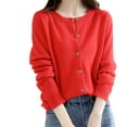 thumbnail image 2 of Fimkaul Teacher Sweater Womens Basic Crew Neck Long Sleeve Button Down Cardigan Red M, 2 of 6